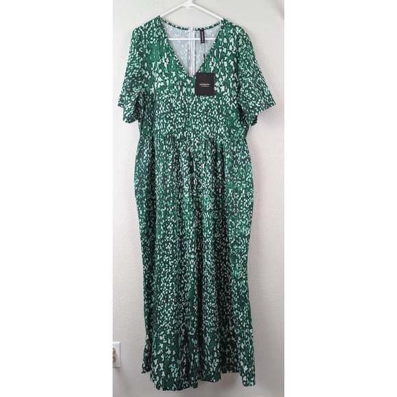 New Just Fashion Now sz XL One Piece Jumpsuit wide leg crop green ss 0406 - Picture 1 of 5